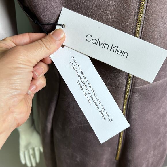 Calvin Klein dress size 10 faux suede NWT mocha brown office work longline suit - Picture 9 of 11